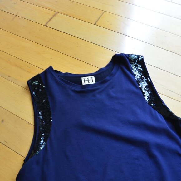 Haute Hippie Tunic Top Blue Sleeveless Sequin Accents Layered Silk Blend Size S - Picture 2 of 12